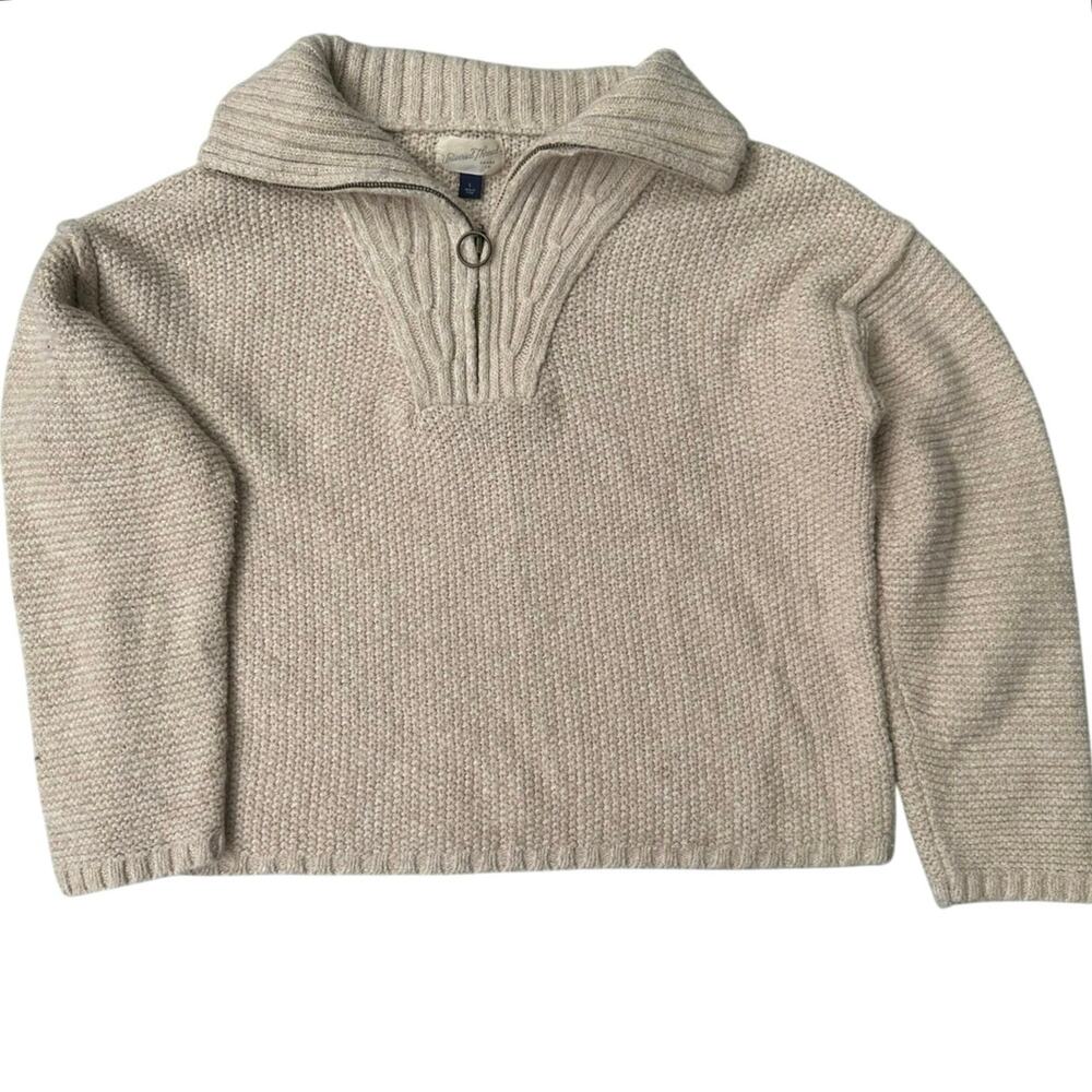 Universal Thread Neutral Large Zipper Open Collar Cotton Blend Preppy Sweater